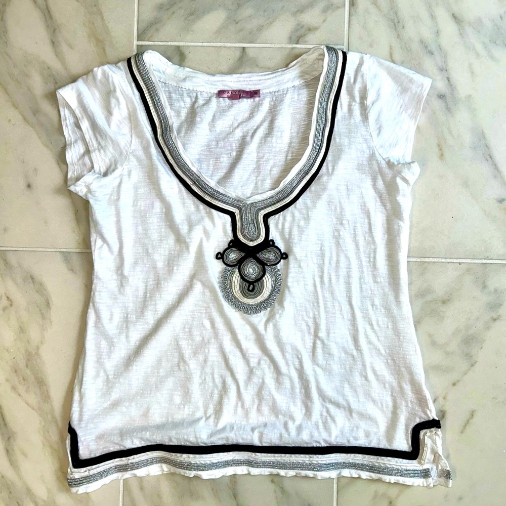 Calypso St. Barth white cotton top with intricate stitching